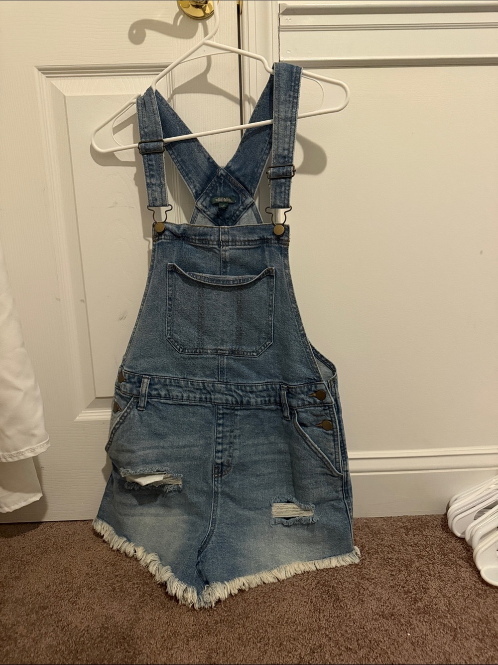 wild fable Distressed Light Blue Denim Short Overalls